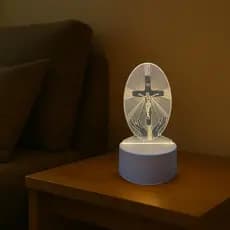 Luminária de mesa Jesus Crucificado Redondo Quarto Escritório Luz Suave LED Moderno USB Decorativo