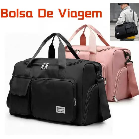 Rosa/Preto Bolsa De Viagem Sport Com Bolso Impermeável Alça Lateral 30L Capacidade