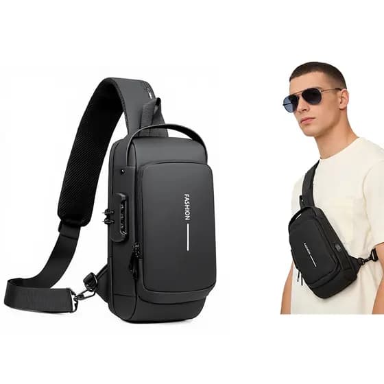 Compact Single-Sided Crossbody Shoulder Backpack USB Waterproof Code Lock