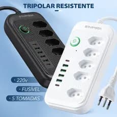 STARMEGA Filtro de Linha com 5 Tomadas Extensão Elétrica Universal 4 USB E 2 Usb C