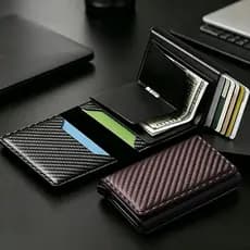 Carteiras Fibra De Carbono Porta-Cartões Masculina Preta Mágica Tripla De Couro vida