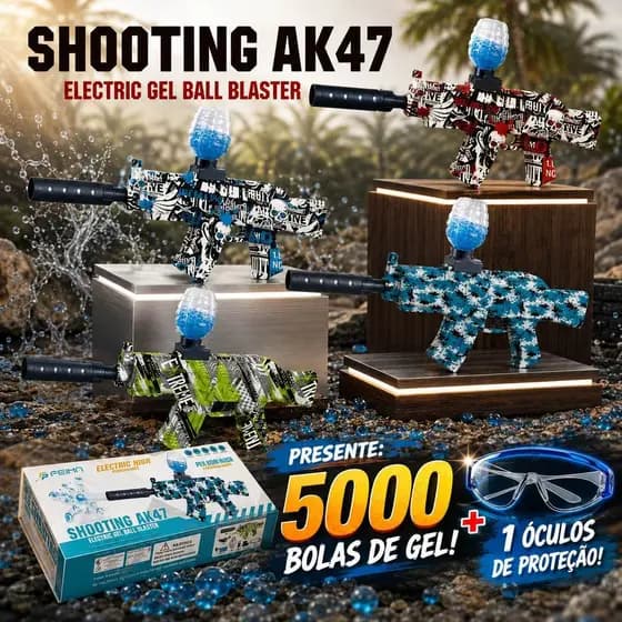 Pistola de gel elétrica AK47/M4A1, incluindo 5000 cartuchos de munição e acessórios.