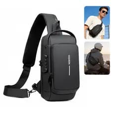 Mochila de Ombro Transversal Compacta Unilateral USB Trava de Código Á prova d'água