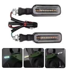 2 Peças Fluir LED motocicleta virar sinal luzes, liga de alumínio 12V Super brilhante motocicleta dianteira traseira ind