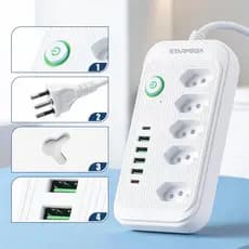 Régua Extensão 5 Tomadas E 4 Entradas USB E 2 Type-C Bivolt 110v/220v