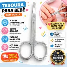 Tesoura Bebê Sem Ponta Segurança Unha Infantil Ponta Arredondada Aço Inox