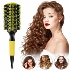 Escova De Cabelo Térmica Amarela Cerdas De Javali Mista Madeira