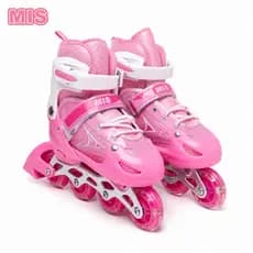Patins Infantil Ajustável Rosa  Rodas LED Iluminadas Pisca   Patim Inline Regulável para Menina
