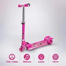 Patinete Infantil 3 Rodas LOL Surprise Rosa Dobrável Ajustável Com Luzes LED e Música Menina Aço