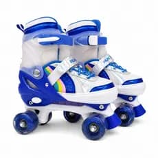 Patins Quad Regulável Infantil com Rodas LED Brilhante, Modelo Arco Íris Azul para Criança