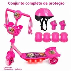 Patinete Infantil Rosa com Luzes Brilhantes e Música, Cesta para Brinquedos +  Oferta Especial