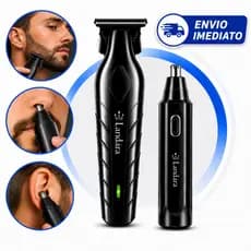 Kit Maquina De Acabamento + Aparador De Pelos Do Nariz E Orelha Sem Fio Recarregavel Bivolt Motor Potente Silencioso