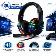 Fone De Ouvido Gamer Headset Com Microfone Led RGB Para Pc Xbox PS4 PS5 Computador Free Fire  CS GO