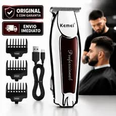 Maquininha De Acabamento Kemei 9163 Original Sem Fio Corte E Barba Degrade Pezinho Aparador Profissional