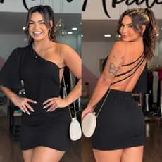 Vestido Feminino Alfaiataria Premium Ombro Único Costas Abertas com Tiras | Moda Gringa Elegante Festa Balada Blogueira.