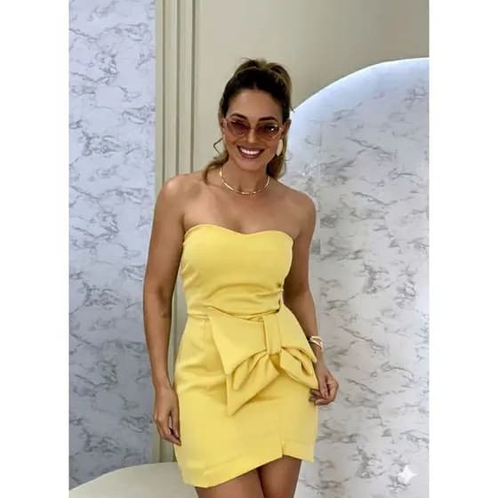 Vestido Feminino Tomara que Caia Alfaiataria Premium com Laço Elegante moda balada, gringa, blogueira, paty.