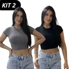 Kit 2 Baby Tee Feminina - Blusa Slim Fit Manga Curta Blusa de Compressão Várias Cores Ajuste Perfeito