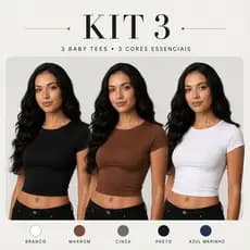 KIT 03 - Baby Tee Feminina - Blusa Slim Fit Manga Curta - Blusa Compressão