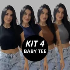 Kit 4 Baby Tee Feminina - Blusa Slim Fit Manga Curta Blusa de Compressão Várias Cores Ajuste Perfeito