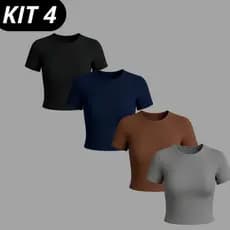 Kit 4 Baby Tee Feminino Slim Fit Manga Curta Blusa de Compressão Várias Cores Ajuste Perfeito verão moda luxo perfeita
