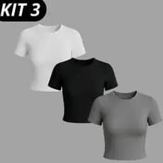 KIT 3 Baby Tee Feminina - Blusa Fit Manga Curta Blusa Feminina Academia VERÃO LUXO moda Blusa Slim Fit várias cores
