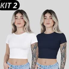 Kit 2 Baby Tee Feminina Blusa Slim Fit Baby Look Manga Curta Blusa de Compressão Academia  verão luxo moda