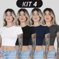 Kit 4 Baby Tee Feminina - Blusa Slim Fit Manga Curta Blusa de Compressão Várias Cores Ajuste Perfeito verão