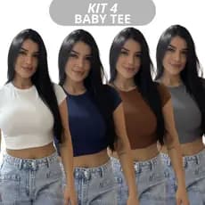 Kit 4 Baby Tee Feminina - Blusa Slim Fit Manga Curta Blusa de Compressão Várias Cores Ajuste Perfeito