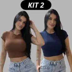 KIT 2: Baby Tee Feminina - Blusa Slim Fit Manga Curta Manga Curta Blusa de Compressão Várias Cores Ajuste Perfeito verão