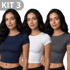 Kit 3 Baby Tee Feminina - Blusa Slim Fit Manga Curta Blusa de Compressão Várias Cores Ajuste Perfeito