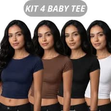 Kit 4 Baby Tee Feminina - Blusa Slim Fit Manga Curta Blusa de Compressão Várias Cores Ajuste Perfeito MODA LUXO