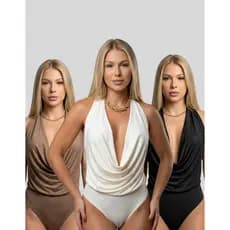 Body Feminino Elegante Decote Profundo Frente com Forro Suplex Premium Sem Transparência Moda Festa Sofisticado