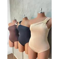 Body Maiô Plus Size Engana Mamãe Verão Bege Preto Marrom Ombro Único Praia Feminino Moda Praia Tamanhos Grandes