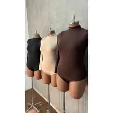 Body Feminino Gola Alta Manga Longa Suplex Premium Com Forro Fecho Duplo Preto Marrom Modelador Inverno Plus Size