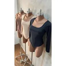 Body Feminino Manga Longa Suplex Premium Modelador Decote Quadrado Básico Elegante Zero Transparência