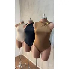 Body Feminino Plus Size Elegante Suplex Argola Decote Diferenciado Sem Bojo Alta Elasticidade Moda Inverno