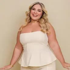 BLUSA TOMARA QUE CAIA PLUS SIZE FEMININA PEPLUM ESTRUTURADO G1 G2 CORSET PLUS SIZE MODA BLOGUEIRA PLUS SIZE BLUSA FESTA