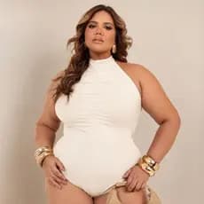 Body Plus Size Gola Alta Drapeado Poliamida Premium Duplo Modelador G1 G2 G3 Moda Plus Size Body feminino modelador