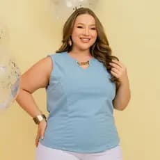 BLUSA PLUS SIZE FEMININA Regata Plus Size LISA DECOTE V COM CORRENTE Elegante G1 G2