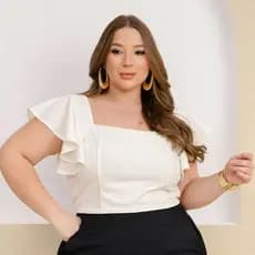 CROPPED PLUS SIZE  ESTRUTURADO MANGA ELEGANTE MODA PLUS G1 G2 G3 CROPPED PLUS SIZE COM MANGA BLUSA PLUS SIZE FEMININA