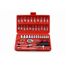 Jogo de Ferramentas 46 Peças com Maleta Kit Soquete 1/4 Catraca em Aço para Uso Automotivo e Doméstico