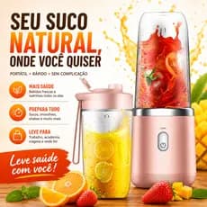 Liquidificador Portátil USB 400ml Rosa Mini Mixer Shake Blender Recarregável