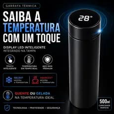 Garrafa Térmica Inteligente 500ml LED Termômetro Digital Inox