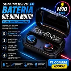 Fone Bluetooth M10 Sem Fio TWS Display Digital Powerbank Gamer Preto