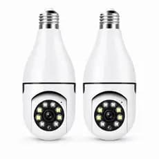 Kit 2 Câmeras Lâmpada WiFi 360° IP Full HD 1080P Visão Noturna Colorida Áudio Bivolt E27