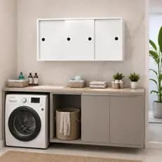Armário Aéreo para Lavanderia 3 Portas Deslizantes 90cm Organizador de Parede Organizador Vertical para Área Interna