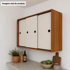 Armário de Parede 90x60cm MDP com Portas Deslizantes – Nichos Internos Funcionais Armário de Cozinha Aéreo 3 Portas