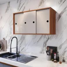 Armário Suspenso Multiuso 90cm Cozinha Quarto Lavanderia 3 Portas de Correr Gabinete Aéreo Organizador com Portas Desliz