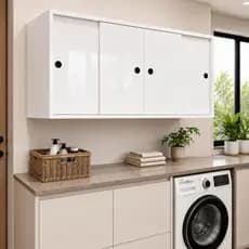 Armário Aéreo 116cm Multiuso com Trilhos Plásticos para Lavanderia Gabinete Aéreo Área Serviço 116cm