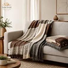 Kit 2 Mantas Gigantes Para Sofá Cama 2,40x1,80m Algodão Premium Com Franjas Decorativa Protetora